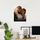 ホワイト署名スクリプト写真結婚のウェルカムサイン ポスター (ホームオフィス)