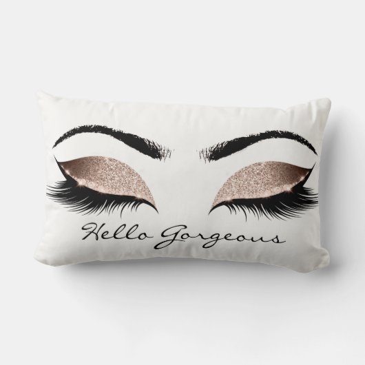 ホワイト美しいピンクのメイクアップまぶしハローゴージャス ランバークッション (裏面)