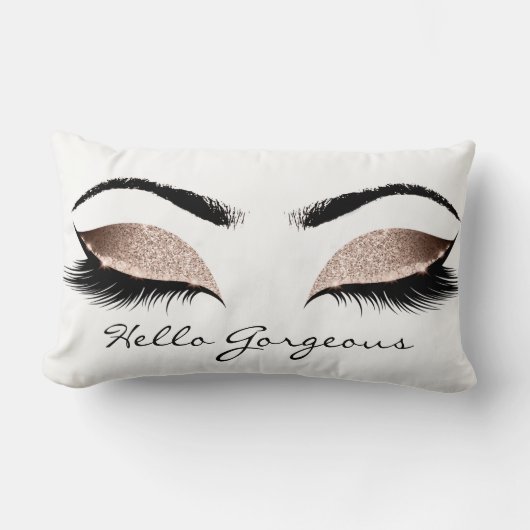 ホワイト美しいピンクのメイクアップまぶしハローゴージャス ランバークッション (正面)