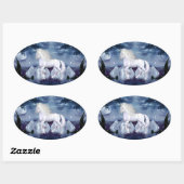 ホワイト美しいユニコーンオーバルステッカー 楕円形シール (シート)