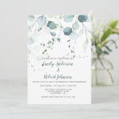 ホワイト背景にダスティブルー＆セージグリーンのユーカリ 招待状 (スタンド正面)