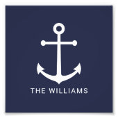 ホワイト航海のいかりと名前をカスタムするオンネイビーブルー フォトプリント (正面)