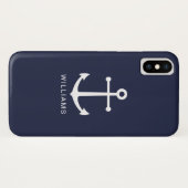 ホワイト航海のいかりと名前をカスタムするオンネイビーブルー Case-Mate iPhoneケース (裏面(横))