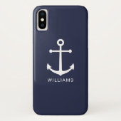 ホワイト航海のいかりと名前をカスタムするオンネイビーブルー Case-Mate iPhoneケース (裏面)