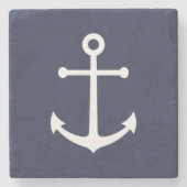 ホワイト航海のいかりオンネイビーブルー ストーンコースター (正面)