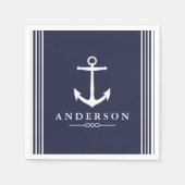 ホワイト航海のいかり&ネイビーブルー |パーソナライズされた | スタンダードカクテルナプキン (正面)