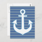 ホワイト航海のセーラーいかり&ストライプ ポストカード (正面/裏面)