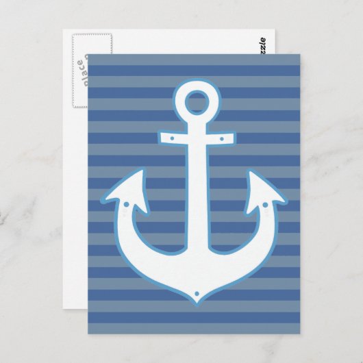 ホワイト航海のセーラーいかり&ストライプ ポストカード (正面/裏面)