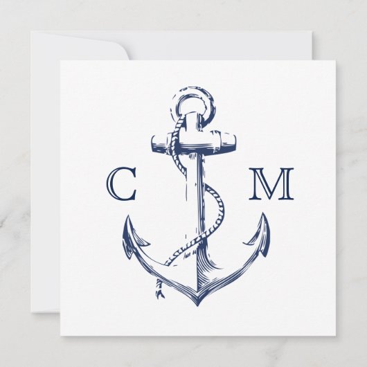 ホワイト航海のネイビーシップいかり結婚式招待状 (裏面)