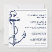 ホワイト航海のネイビーシップいかり結婚式招待状 (正面)
