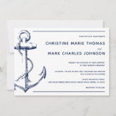 ホワイト航海のネイビーシップいかり結婚式招待状 (正面)