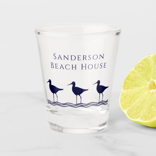 ホワイト航海のネイビーブルーサンドピアズビーチハウス ショットグラス (正面)