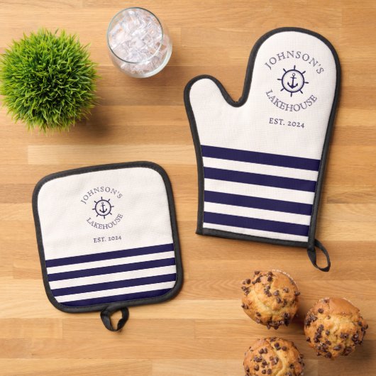 ホワイト航海の名前をカスタムする 鍋つかみ&鍋敷きセット (トップダウン)