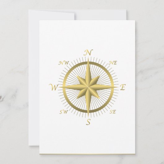 ホワイト航海の結婚式招待状金ゴールドコンパス 招待状 (裏面)