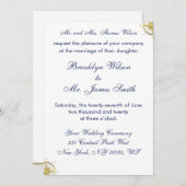 ホワイト航海の結婚式招待状金ゴールドコンパス 招待状 (正面/裏面)