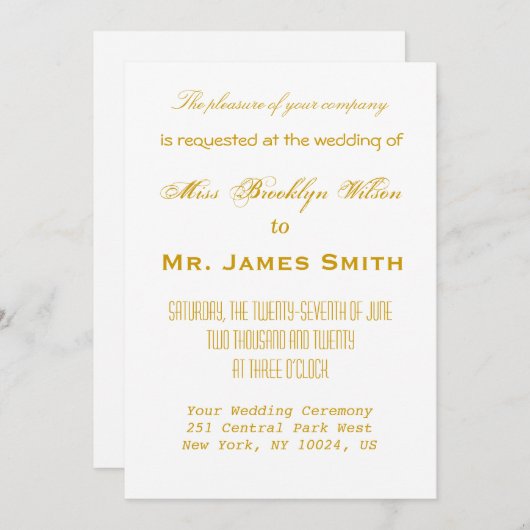 ホワイト航海の結婚式招待状金ゴールドコンパス 招待状 (正面/裏面)