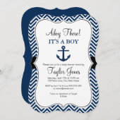 ホワイト航海の&ネイビーベイビーシャワー招待状 招待状 (正面/裏面)