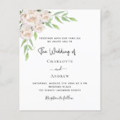 ホワイト花模様の緑の予算結婚式招待状 (正面)