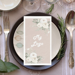 ホワイト花模様ベージュビジネスロゴ