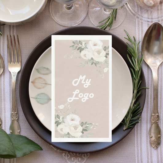 ホワイト花模様ベージュビジネスロゴ