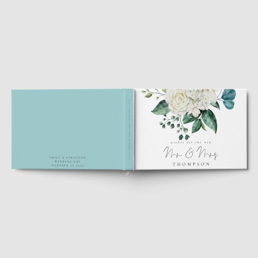 ホワイト花模様結婚ユーカリの新しいミセス ゲストブック (全面)