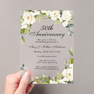 ホワイト花模様結婚50周年記念 アクリル招待状