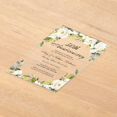 ホワイト花模様結婚50周年記念 アクリル招待状 (レイダウン)