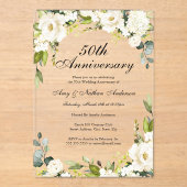 ホワイト花模様結婚50周年記念 アクリル招待状 (正面)