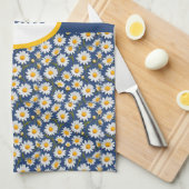 ホワイト英語デイジーオンブルー キッチンタオル (四つ折り)