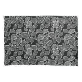 ホワイト葉ズオンブラックピラローケース 枕カバー