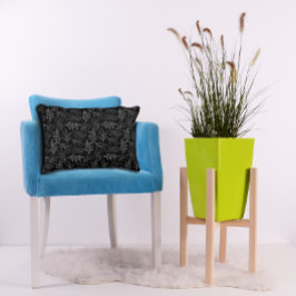 ホワイト葉パターン黒アクセント枕 アクセントクッション