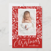 ホワイト葉フォトクリスマス誕生 案内状 (正面)