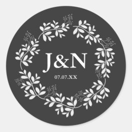 ホワイト葉リース素朴結婚式の引き出物 ラウンドシール