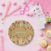 ホワイト葉金ゴールド&ベリーホリデークリスマス ペーパープレート (パーティー)