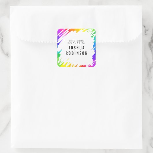 ホワイト蔵書票レインボースクライブルブックシール スクエアシール (バッグ)