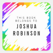 ホワイト蔵書票レインボースクライブルブックシール スクエアシール (正面)