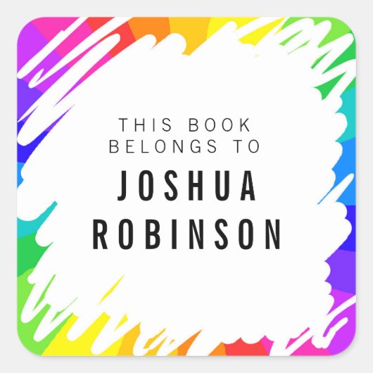 ホワイト蔵書票レインボースクライブルブックシール スクエアシール (正面)