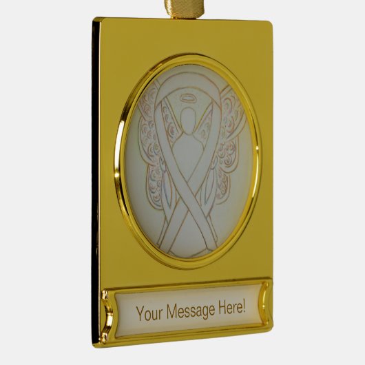 ホワイト認識度リボンエンジェルアートカスタムオーナメント ゴールドプレートバナーオーナメント (右)