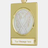 ホワイト認識度リボンエンジェルアートカスタムオーナメント ゴールドプレートバナーオーナメント (左)