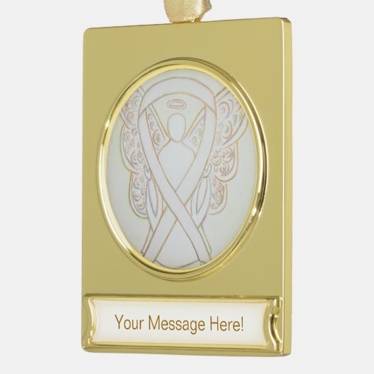 ホワイト認識度リボンエンジェルアートカスタムオーナメント ゴールドプレートバナーオーナメント (左)