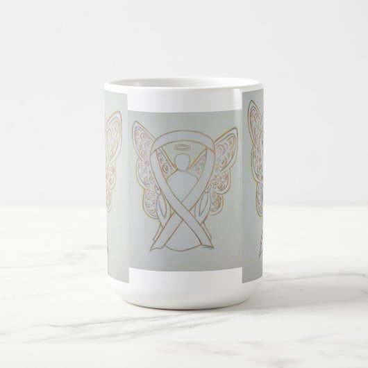 ホワイト認識度リボンエンジェルアートマグ コーヒーマグカップ (中央)