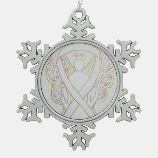 ホワイト認識度リボンエンジェルカスタマイズオーナメント スノーフレークピューターオーナメント (正面)
