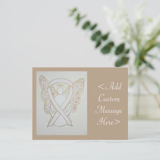 ホワイト認識度リボンエンジェルカスタムハガキ ポストカード (スタンド正面)