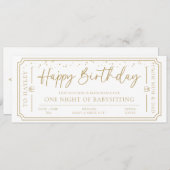 ホワイト誕生日ベビーシッター商品券カード 招待状 (正面/裏面)