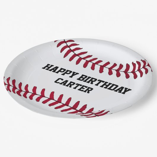 ホワイト誕生日野球名 ペーパープレート (アングル)
