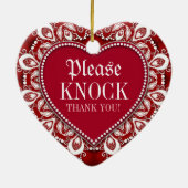ホワイト赤いハート名ドアシンボルや象徴オーナメント セラミックオーナメント (裏面)
