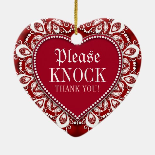 ホワイト赤いハート名ドアシンボルや象徴オーナメント セラミックオーナメント (裏面)