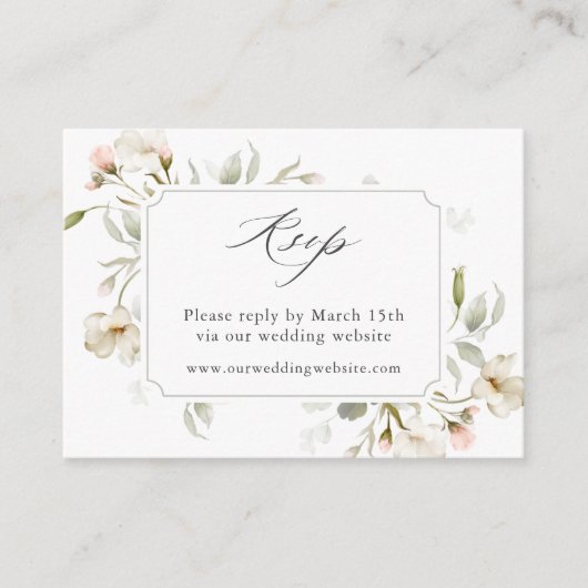 ホワイト赤面セージ結婚フローラのウェブサイトRSVP エンクロージャーカード (正面)