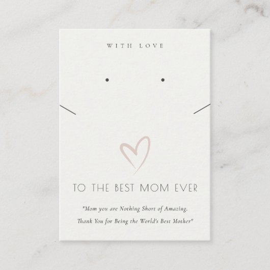 ホワイト赤面ハート最高のママギフトネックレスイヤリング プレイスカード (正面)