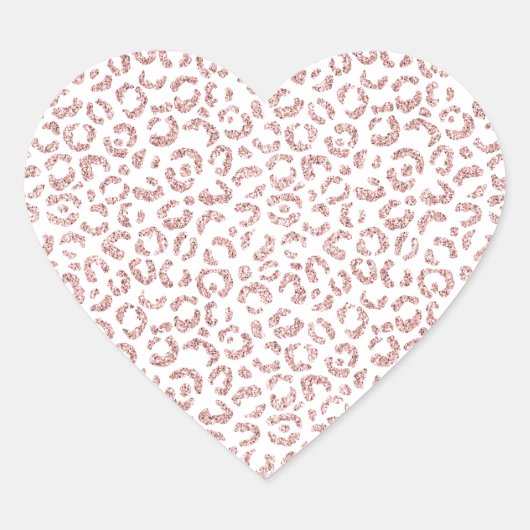 ホワイト赤面ピンクグラムグリッターヒョウ ハートシール (正面)